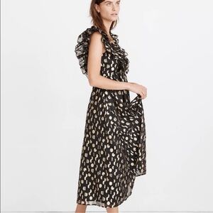 Metallic Clipdot Open-Back Ruffle Maxi Dress